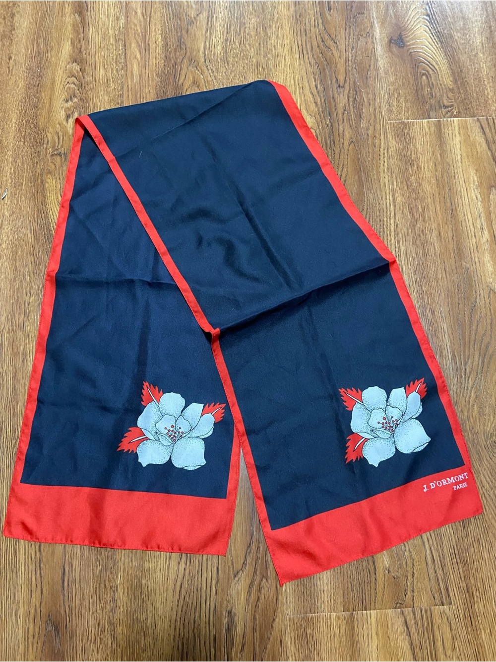 Vintage Navy blue & Red Floral Long Scarf